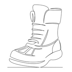 Canvas Print - One continuous single drawing line art flat doodle boot, shoe, winter, fashion, snow, waterproof, cold. Isolated image hand draw contour on a white background
