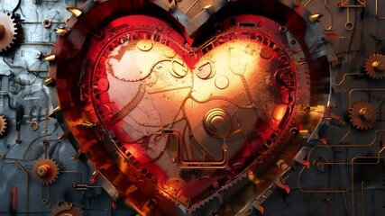 Fototapete - This Intricate steampunk heart design combines gears and metal for a unique romantic background.