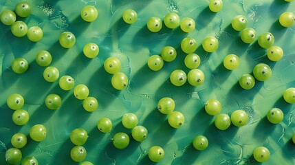 Wall Mural - a cluster of green apples on a green countertop near a verdant wall