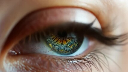 Fototapete - Close-up view of a human eye showcasing captivating colors and intricate textures.