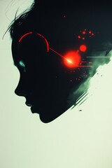 Wall Mural - Abstract Profile Portrait - Bold Lines and Red Light