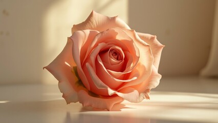 Wall Mural - Closeup of a Peach Rose in Soft Sunlight