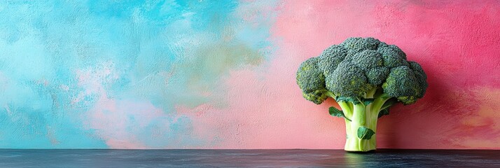 Wall Mural - Broccoli Positioned Against a Colorful Artistic Background Illustrating its Natural Beauty and Rich Green Texture in a Modern Artistic Context