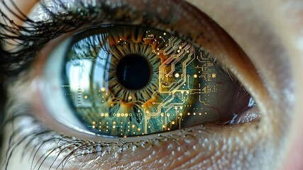 Poster - A close-up reveals a human eye intricately blended with circuitry, symbolizing the convergence of artificial intelligence and human perception.