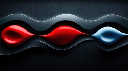 Abstract Red Blue Forms Over Dark Wavy Lines
