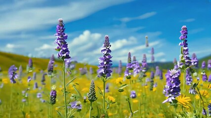Wall Mural - video of Summer Wildflowers Meadow Including Moving Wind Blue Sky 4K
