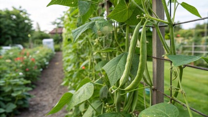 Wall Mural - Chick Peas and Green Beans Growing in Garden