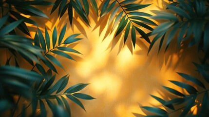 Canvas Print - Tropical leaves frame golden background.