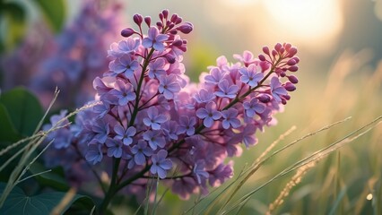 Wall Mural - Stunning Lilac Blossoms in Golden Sunlight Nature Photography