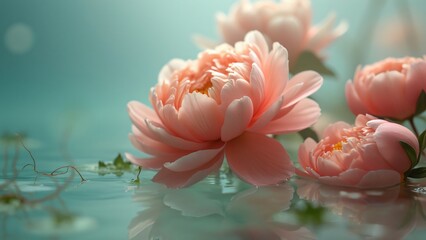 Wall Mural - Serene Pink Peonies Floating on Teal Water