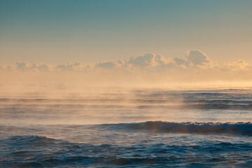 Wall Mural - beautiful sunrise over the ocean waves, sea shore rolling wave toward the beach