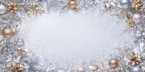 Wall Mural - A backdrop of silver glitter adorned with Christmas ornaments