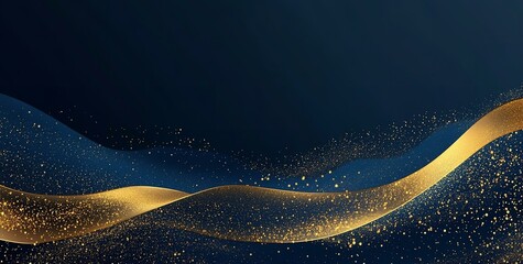 abstract background with Dark blue and gold particle. Christmas Golden light shine particles bokeh on navy blue background. Gold foil texture.