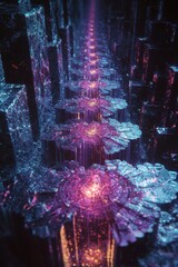 Wall Mural - Abstract Fractal Cityscape - Glowing Structures