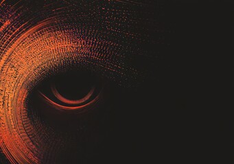 Wall Mural - A modern illustration of an abstract circle eye set against a sheet overlap background, highlighted by grey digital lines and a technology-themed backdrop.