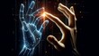 © Yasar - A human hand reaches out to a glowing digital hand, symbolizing AI interaction in a futuristic digital environment.