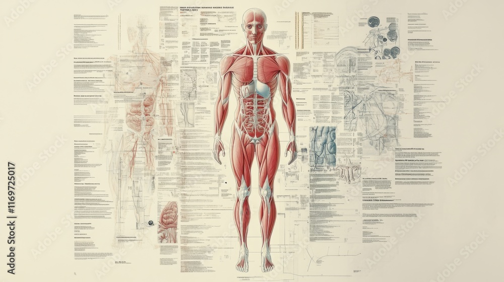 Detailed Human Anatomy Chart: Muscular System, Vintage Medical ...