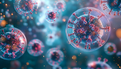 Wall Mural - virus cells in lab: close-up of bacteria and pathogens in a petri dish