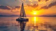 © Din Nasahrudin - wide-angle sleek catamaran motor yacht gracefully slicing through sparkling ocean, its white sails billowing in gentle breeze as sun began to set on a balmy summer evening