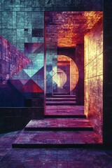 Wall Mural - Abstract Architectural Corridor with Vibrant Colors