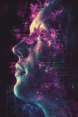 Wall Mural - Digital Art Profile of a Futuristic Woman