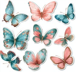 Canvas Print - An assortment of colorful butterflies. A butterfly collection. A set of brown butterflies displayed on a white background, showcasing silhouettes. The form of a butterfly in flight, modern aesthetic.