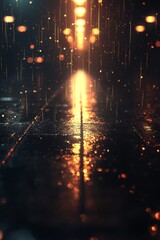 Wall Mural - golden rain on city streets at night