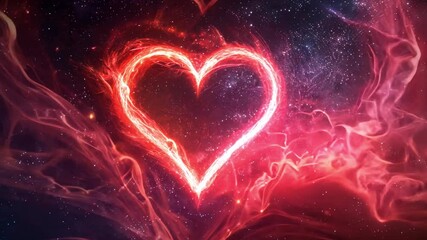 Poster - A vibrant heart shape emerges from a cosmic backdrop filled with swirling colors.