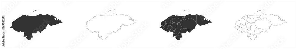 Distinct Maps Honduras set of three maps - solid map, outline map and map ...