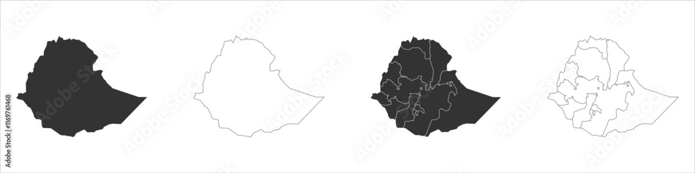 Distinct Maps Ethiopia set of three maps - solid map, outline map and map ...