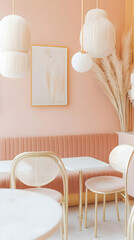 Wall Mural - A cozy caf? interior featuring soft pink tones and natural decor elements. Work from home product