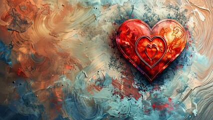 Fototapete - This Decorative heart with intricate patterns on a colorful backdrop, perfect for romance.