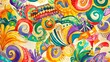© Jafree - Vibrant Brazilian Carnival Watercolor Art with Spirals and Swirls. Concept of Festive Celebration, Brazilian Culture, Colorful Patterns, Artistic Expression. Background