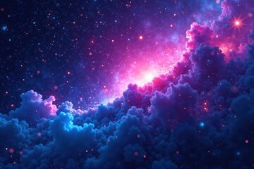 vibrant aurora of crystal blue particles bursts from magenta nebula, galaxy, cosmos