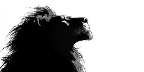 Wall Mural - lion's head is shown in black and white. the lion's mane is long and flowing, giving it a majestic a