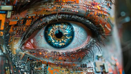 Poster - A mesmerizing eye is depicted, featuring a vibrant iris intertwined with intricate circuits.