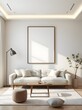 © Murtaza Nauman - minimalist living room interior, 3d render, modern furniture, frame mockup on wall, neutral tones, cozy ambiance, stylish design, clean lines, contemporary decor, realistic lighting