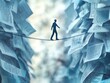 © Wavezaa - Balancing Act: Individual Walking on Tightrope of Floating Papers