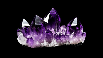 Wall Mural - one single amethyst cluster isolated on solid black background
