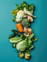 Poster - Bunch of vegetables including broccoli, cauliflower, and mushrooms are piled on top of each other