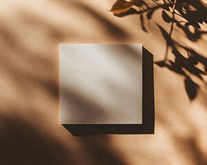 Canvas Print - Blank card on textured background with leaf shadows