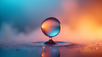 Wall Mural - A suspended drop of liquid glowing against a gradient background