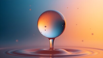 Wall Mural - A suspended drop of liquid glowing against a gradient background