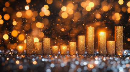 Poster - Series of candles are lit up in a room with a lot of sparkles. The candles are arranged in a line, with some of them being taller than others. The room has a warm and cozy atmosphere