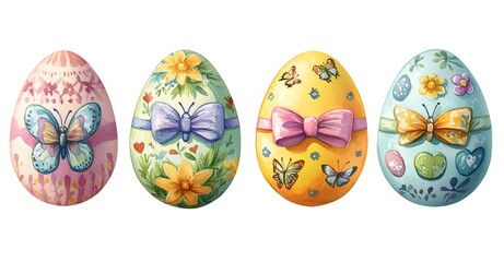 Wall Mural - Four Decorated Easter Eggs Displayed In A Row