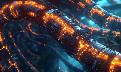 Glowing futuristic network cables, intricate details, abstract technology.