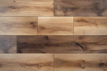 Wall Mural - Wooden flooring with a natural oak texture, featuring various shades of brown and beige wood grain