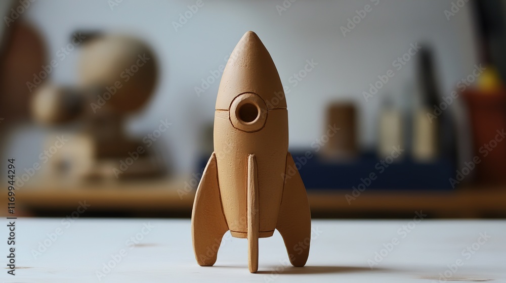 Golden clay simple rocket design, featuring a minimalist and sleek ...