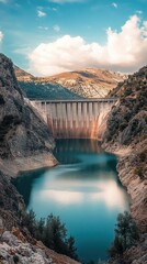 Canvas Print - Majestic Mountain Lake and Dam Landscape