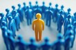 © Thitiporn - Leader Among Peers: A golden figure stands confidently at the center of a circle of blue figures, symbolizing leadership, unity, and community.